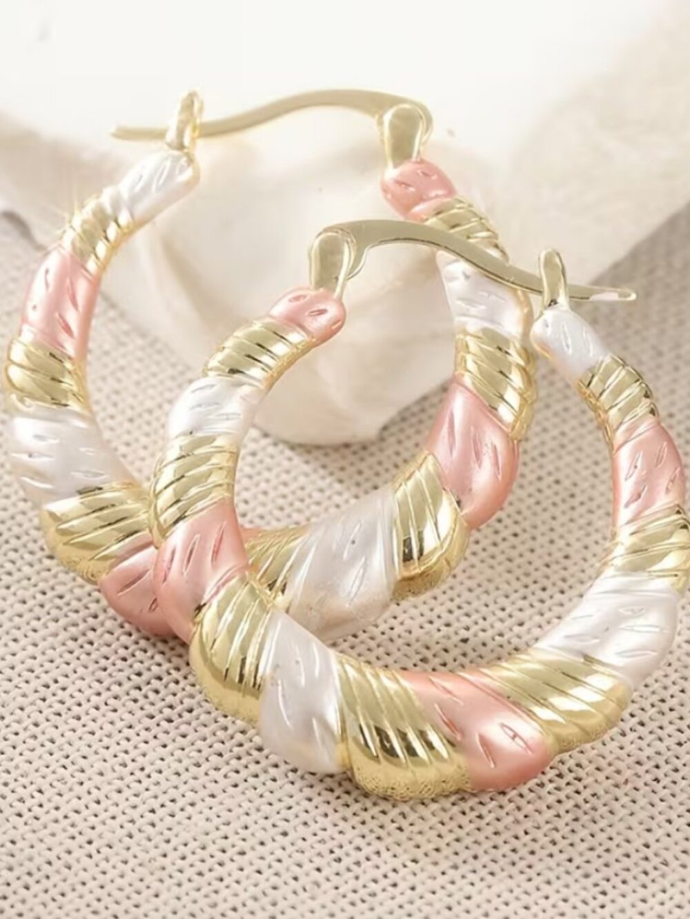 14K Gold Silver & Rose Gold Three Tone Womens Small Hoop Earrings Ladies Jewelry